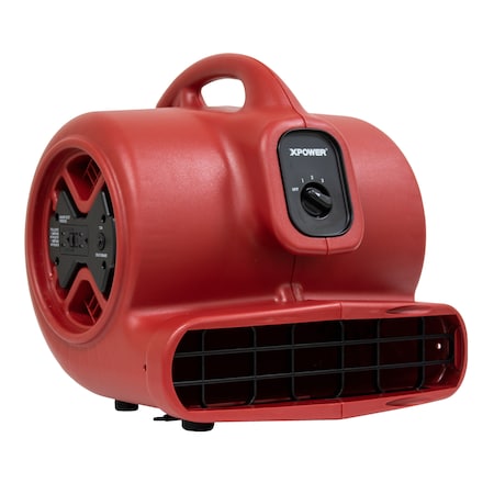 Xpower Air Mover W/ GFCI Power Outlets for Daisy Chain, 1/3 HP, 2400 CFM, 3.8 Amps, 4 Positions, 3 Speeds X-600A-Red